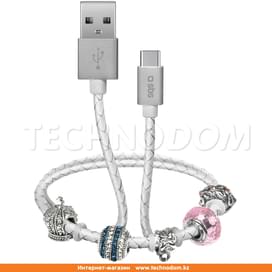 SBS, USB кабелі 2.0 - Type-С, Smart&Ladies Білезігі, 39см, Ақ (TESLCABLECHARMTCW) фото