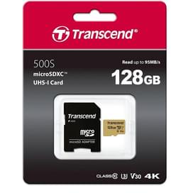 Карта памяти MicroSD 128GB Transcend, MLC, UHS-I, U3, до 95MB/s + SD Adapter (TS128GUSD500S) фото