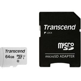 Карта памяти MicroSD 64GB Transcend, TLC, UHS-I, U1, до 60MB/s + SD Adapter (TS64GUSD300S-A) фото