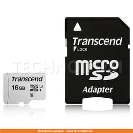 Карта памяти MicroSD 16GB Transcend, TLC, UHS-I, U1, до 60MB/s + SD Adapter (TS16GUSD300S-A) фото