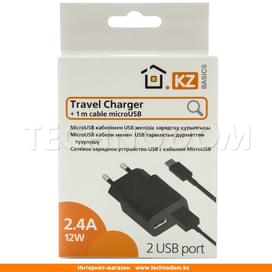 Сетевое зарядное устройство 2*USB, 2.4A + каб. MicroUSB, TD Basics, Черный (TB-CHT002BM) фото