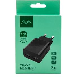 AVA Желілік қуаттау құрылғысы 2*USB, 3.0A, Қара (AV-CHT001) фото