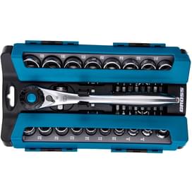 Набор торцевых головок Gross 36 предметов CrV 1/2", 3/8”трещотка 120 зубьев (14145M) фото