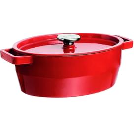 Кастрюля с крышкой овальная чугун 33 см красная Pyrex SC5AC33 фото