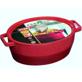 Кастрюля с крышкой овальная чугун 33 см красная Pyrex SC5AC33 фото