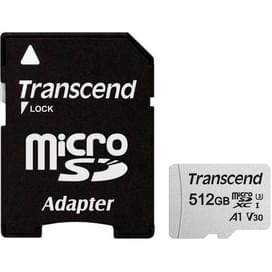 Карта памяти MicroSD 512GB Transcend, TLC, UHS-I, U3, A1, до 95MB/s + SD Adapter (TS512GUSD300S-A) фото