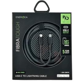 Кабель Type-C - Lightning (MFi) FIBRATOUGH, 3A (60Вт), Energеa, 1.5м, Черный (CBL-FTCL-BLK150) фото