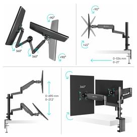 Кронштейн-газлифт для 2х мониторов 13"-32",Onkron (G140 Black) фото