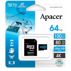 Карта памяти MicroSD 64GB Apacer, UHS-I 100MB/s, Class 10 + SD Adapter (AP64GMCSX10U7-R) фото