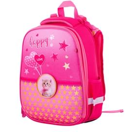 Brauberg мектеп сөмкесі, Happy Kitten, анатомиялық арқауымен, Қызғылт (BRAUBERG-229896) фото