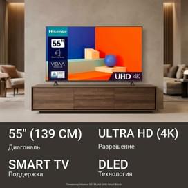 Телевизор Hisense 55" 55A6K UHD Smart Black фото