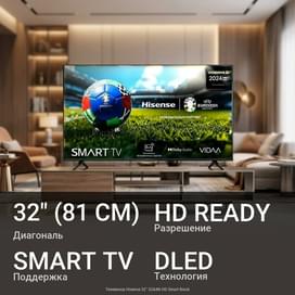 Телевизор Hisense 32" 32A4N HD Smart Black фото
