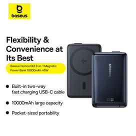 Внешний аккумулятор Baseus, Nomos Qi2 10000mAh 45W+вс.каб, Black (BAS-P1007880012300) фото