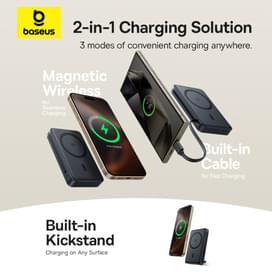 Внешний аккумулятор Baseus, Nomos Qi2 10000mAh 45W+вс.каб, Black (BAS-P1007880012300) фото