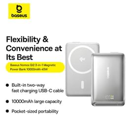 Внешний аккумулятор Baseus, Nomos Qi2 10000mAh 45W+вс.каб, Grey (BAS-P1007880084300) фото