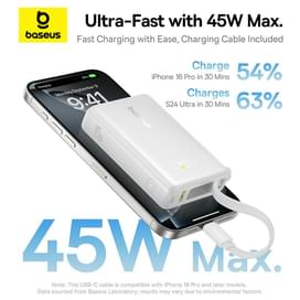 Внешний аккумулятор Baseus, PicoGo 10000mAh 45W, White (BAS-P1007680321300) фото