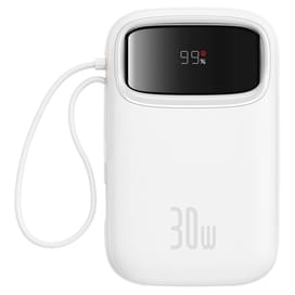 Внешний аккумулятор Baseus, QPow2 DGT 10000mAh+2 вс.каб 30W, White (BAS-P1005500821300) фото