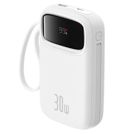 Внешний аккумулятор Baseus, QPow2 DGT 10000mAh+2 вс.каб 30W, White (BAS-P1005500821300) фото
