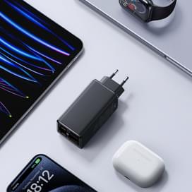 Адаптер питания Baseus, GaN6 USB-C*2+A*2 100W с каб, Black (BAS-P1016270511200) фото
