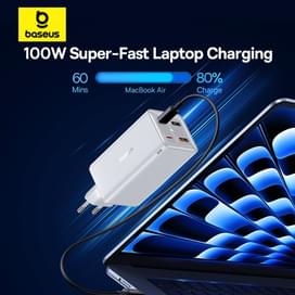 Адаптер питания Baseus, GaN6 USB-C*2+A*2 100W с каб, White (BAS-P1016270521200) фото