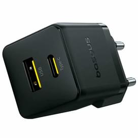 Адаптер питания Baseus, Palm USB-C+A 30W с каб, Black (BAS-P1011160A11301) фото