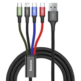 Кабель Baseus, 8pin+C*2+micro FsT 1.2m, Black (BAS-CA1T4-B01) фото