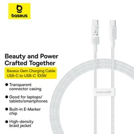 Кабель Baseus, USB-C->C GM 100W 1m, White (BAS-P1037300021100) фото