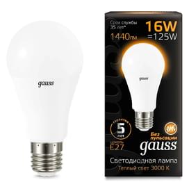Светодиодная лампа Gauss A60 16W 1440lm 3000K E27 теплый фото