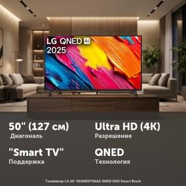 Телевизор LG 50" 50QNED70A6A QNED UHD Smart Black фото