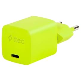 Адаптер и кабель ttec SmartCharger GAN 20W PD Travel Fast Charger + USB-C - USB-C 3A Cable 120cm, Neon Yellow фото