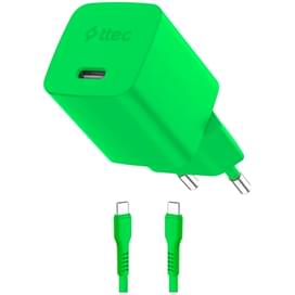 Адаптер и кабель ttec GAN 20W PD Travel Fast Charger + USB-C - USB-C 3A Cable 120cm, Neon Green (2SCG20CNY) фото
