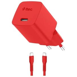 Ttec GAN 45W PD Travel Fast Charger + USB-C - USB-C 3A Cable Neon Red (2SCG45CNK) адаптер мен кабелі фото