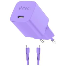 Ttec GAN 45W PD Travel Fast Charger + USB-C - USB-C 3A Cable Neon Purple (2SCG45CNMR) адаптер мен кабелі фото