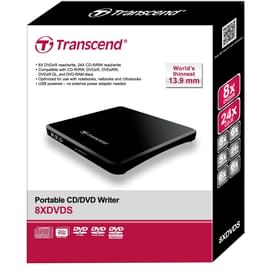 Transcend USB 2.0 сыртқы оптикалық жетегі, 8x, Slim, Қара (TS8XDVDS-K) фото