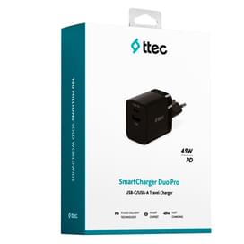 Адаптер питания ttec 45W PD Duo Travel Charger  USB-C+USB-A, Black (2SCP02S) фото