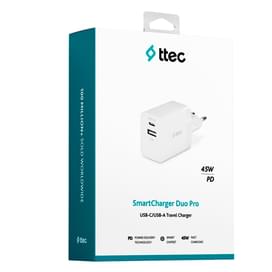 Адаптер питания ttec 45W PD Duo Travel Charger  USB-C+USB-A, White (2SCP02B) фото