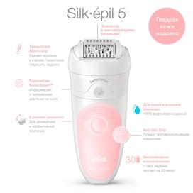 Эпилятор Braun Silk-épil 5 5-516, сухая/влажная эпиляция, подсветка SmartLight, розовый фото