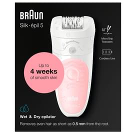 Эпилятор Braun Silk-épil 5 5-516, сухая/влажная эпиляция, подсветка SmartLight, розовый фото