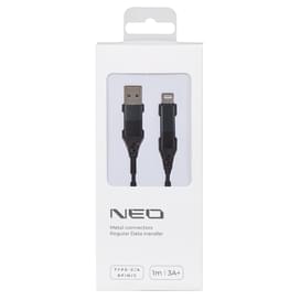 Кабель Type-C + Lightning - Type-C + USB, 3A, NEO, 1м, Черный (Type-C/A - 8pin/C, 1m) фото