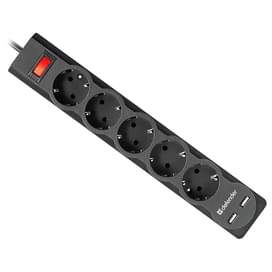 Сетевой фильтр Defender DFS 751,1.8м, 2xUSB, 2.1A, 5 розеток, 10А, (Defender 99751) фото