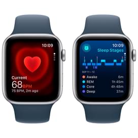 Смарт-часы Apple Watch SE 2023, 44mm Silver Aluminium Case with Storm Blue Sport Band - M/L (MREE3) фото