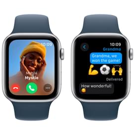 Смарт-часы Apple Watch SE 2023, 44mm Silver Aluminium Case with Storm Blue Sport Band - M/L (MREE3) фото