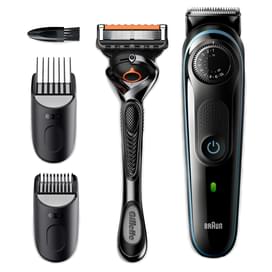 Триммер для бороды и усов Braun BT5340, 2 насадки и бритва Gillette, сине-черный фото