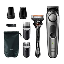 Braun BT7320 сақал-мұртқа арналған триммері, 4 саптама мен Gillette ұстарасы, күміс қара фото