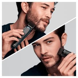 Триммер для бороды, усов и волос Braun MGK5345, 7 в 1, 5 насадок и бритва Gillette, сине-чёрный фото