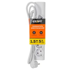 Удлинитель СТАРТ 1,5м, 5 розеток, 16A, 2хUSB, белый (4610116223765) фото