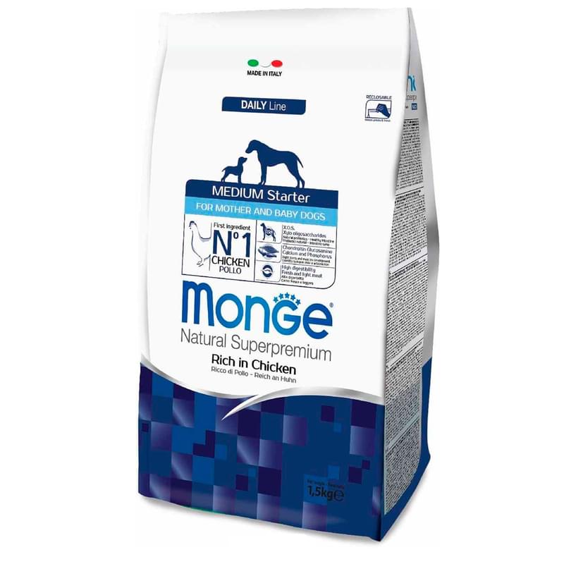 Сухой корм Monge Natural Superpremium для беременных и кормящих собак средних пород с курицей 1,5 кг - фото #0, Technodom.kz