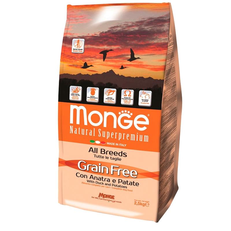 Сухой корм Monge Grain Free беззерновой для взрослых собак, с уткой и картофелем 2,5 кг - фото #0, Technodom.kz