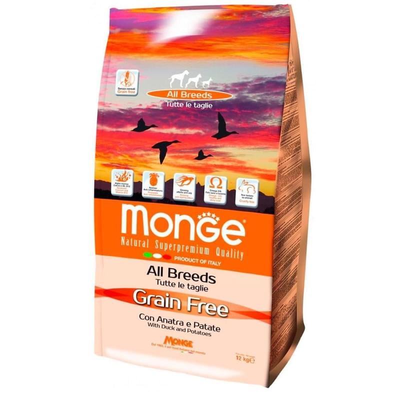 Сухой корм Monge Grain Free беззерновой для взрослых собак с уткой и картофелем 12 кг - фото #0, Technodom.kz