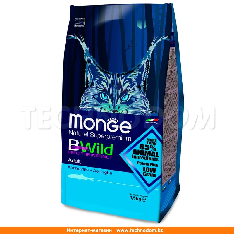Сухой корм Monge Bwild для взрослых кошек с анчоусами 1,5 кг - фото #0, Technodom.kz
